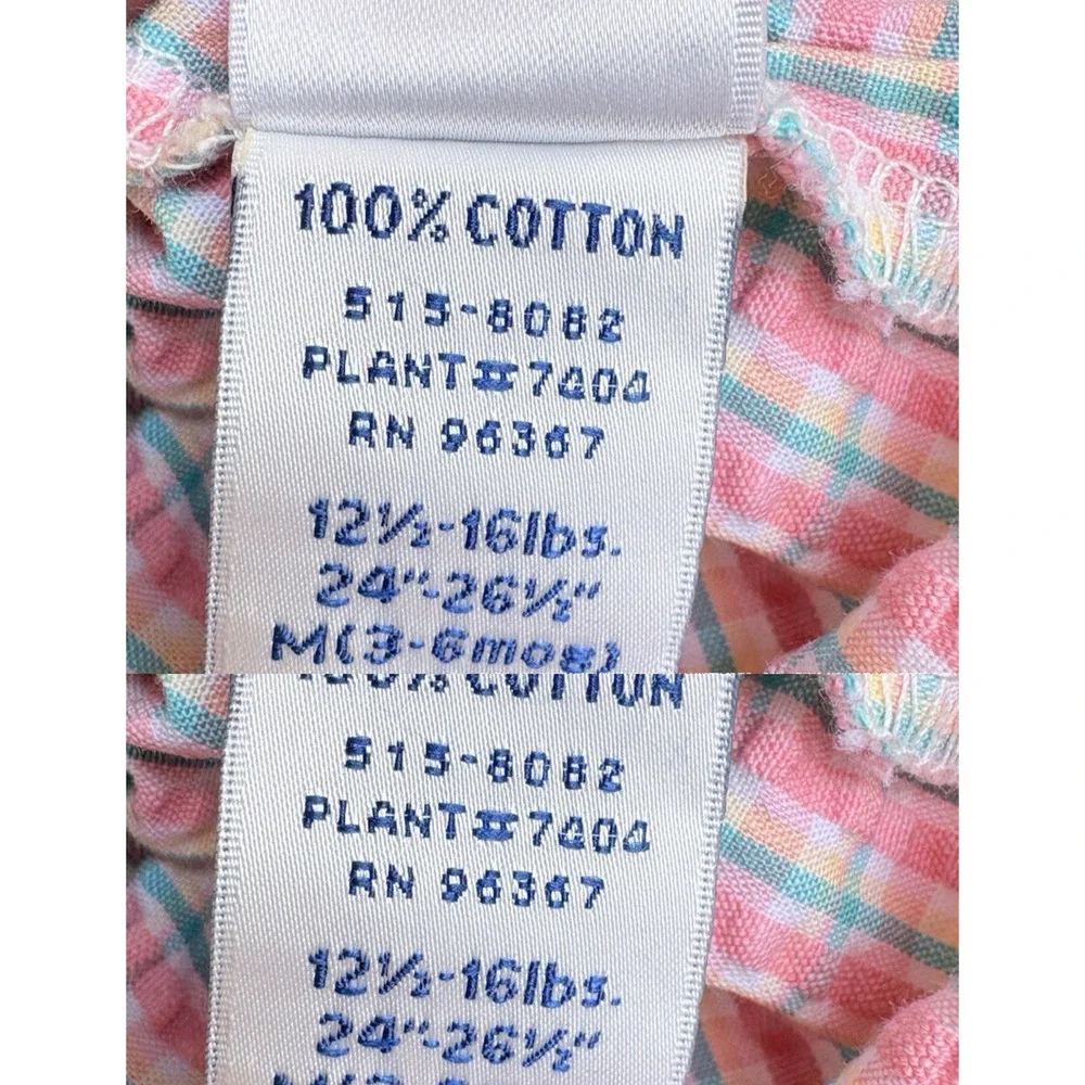 OshKosh B'Gosh 3-6 Months Seersucker Plaid Dress Top Bloomer Set Flower Pink